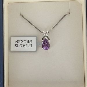 Peora 1 Carat Pear Amethyst Pendant with 20" Box Chain Sterling Silver